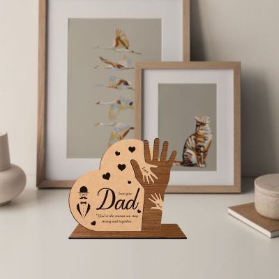 Love You Dad Family Hand Holding Wooden Frame Customize With Name Fathers Day Gift From Daughter & Son , Birthday Gift For Dad , Surprise Gift For Dad